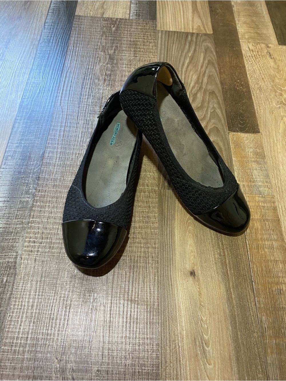 BareTraps Black Knit & Patent Cap Toe Flats